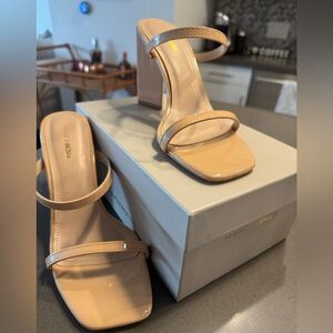 Patent Nude Square-Toe Block Heels